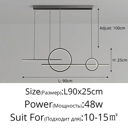 Modern minimalist black led pendant light for kitchen and dining room