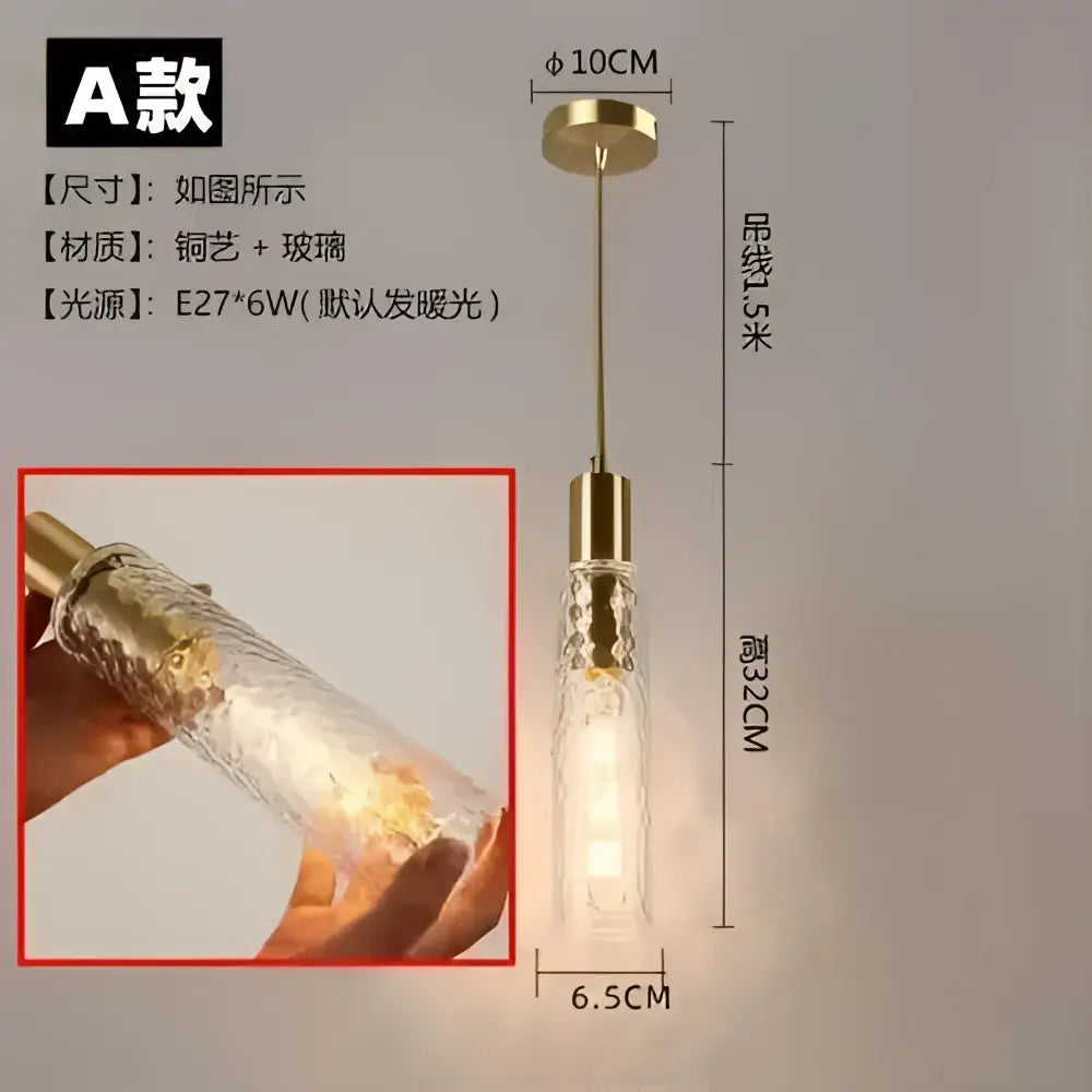 Modern gold textured glass led pendant light bedroom bedside lamp