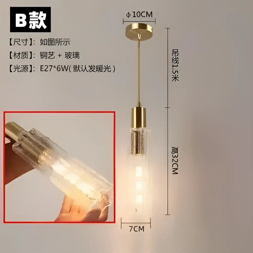 Modern gold textured glass led pendant light bedroom bedside lamp