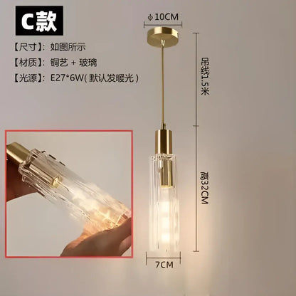 Modern gold textured glass led pendant light bedroom bedside lamp