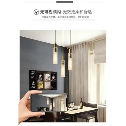 Modern gold textured glass led pendant light bedroom bedside lamp