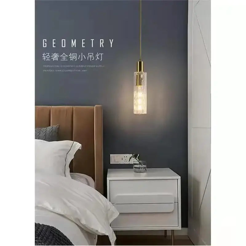 Modern gold textured glass led pendant light bedroom bedside lamp
