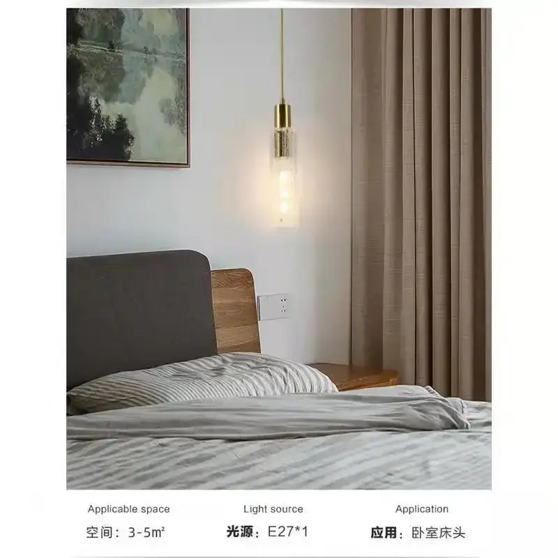 Modern gold textured glass led pendant light bedroom bedside lamp