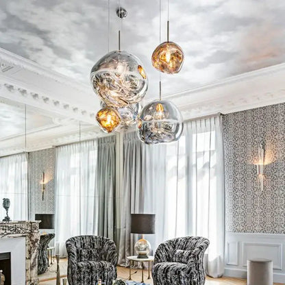 Modern silver bubble glass led pendant light for living room