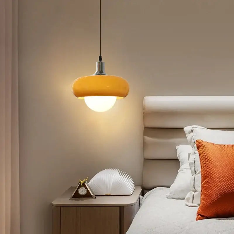 Modern yellow glass led pendant light for bedroom and dining room