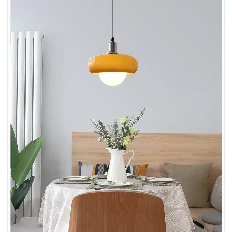 Modern yellow glass led pendant light for bedroom and dining room