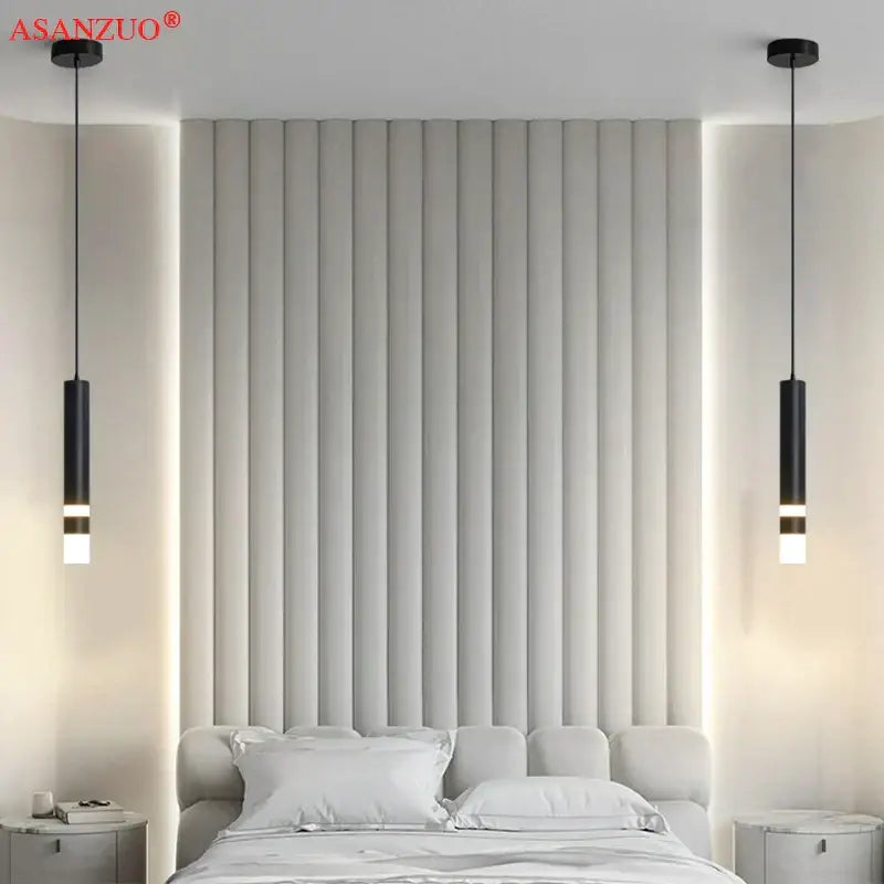 Modern minimalist gold led pendant light dining room cylindrical design