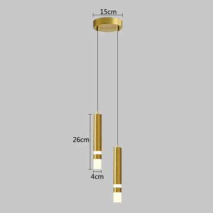 Modern minimalist gold led pendant light dining room cylindrical design