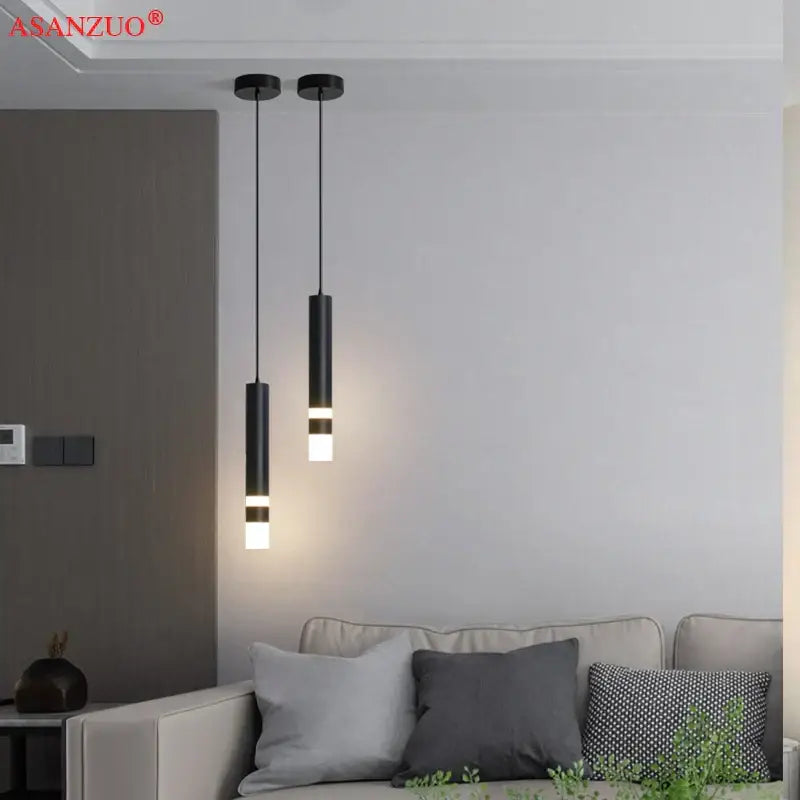 Modern minimalist gold led pendant light dining room cylindrical design