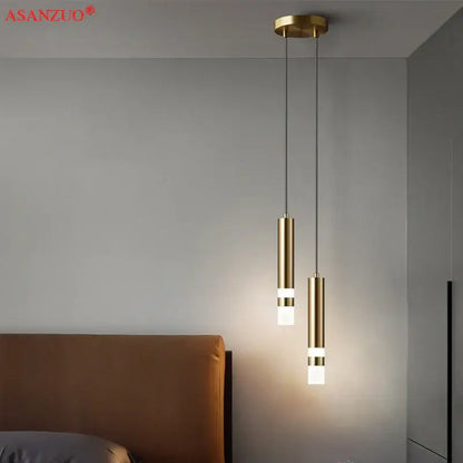 Modern minimalist gold led pendant light dining room cylindrical design
