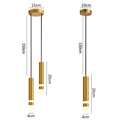 Modern minimalist gold led pendant light dining room cylindrical design
