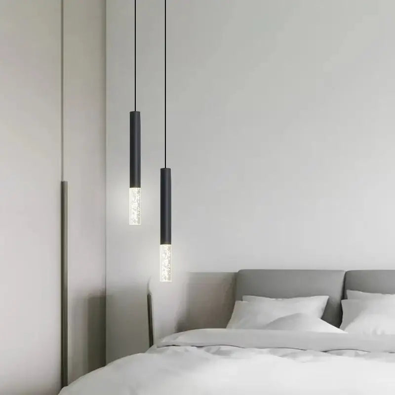 Modern black led pendant light for bedroom with frosted glass
