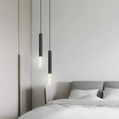 Modern black led pendant light for bedroom with frosted glass