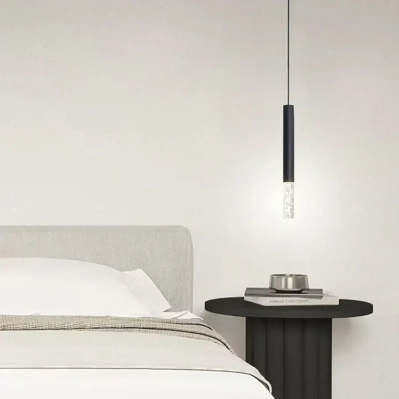 Modern black led pendant light for bedroom with frosted glass