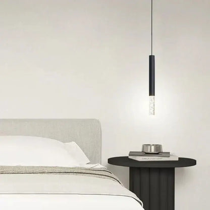 Modern black led pendant light for bedroom with frosted glass