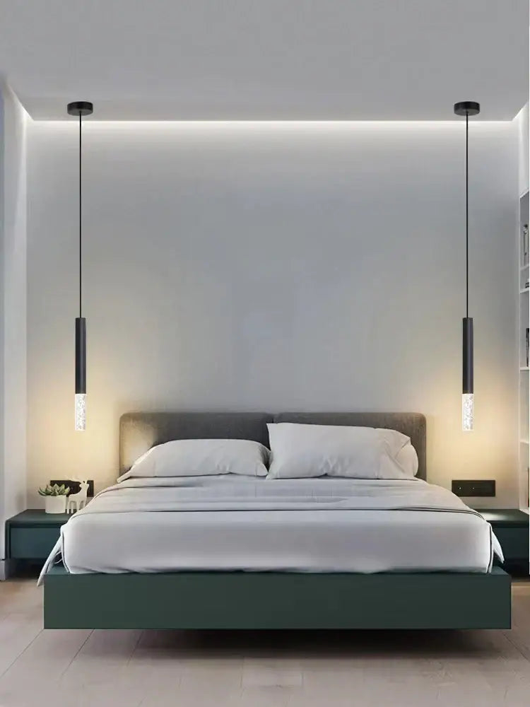 Modern black led pendant light for bedroom with frosted glass