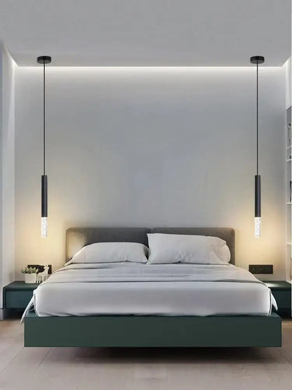 Modern black led pendant light for bedroom with frosted glass