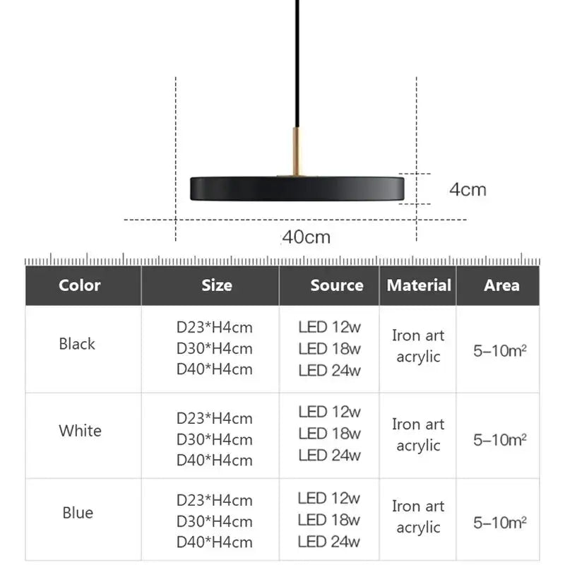 Minimalist cream navy & black led pendant light for dining room