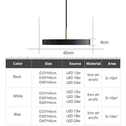 Minimalist cream navy & black led pendant light for dining room