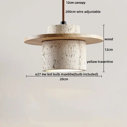 Minimalist beige concrete and wood led pendant light dining room