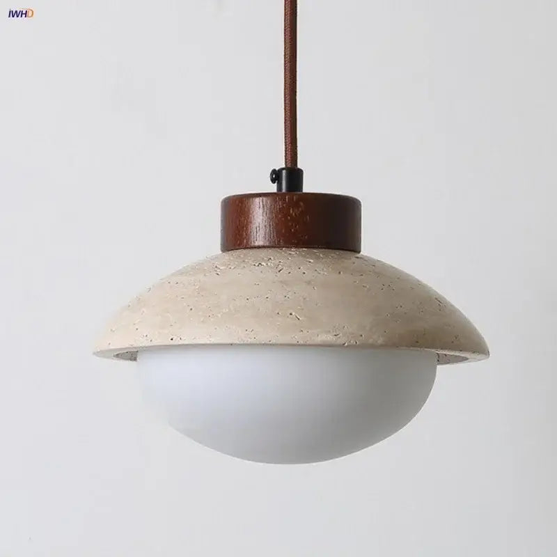Minimalist beige concrete and wood led pendant light dining room