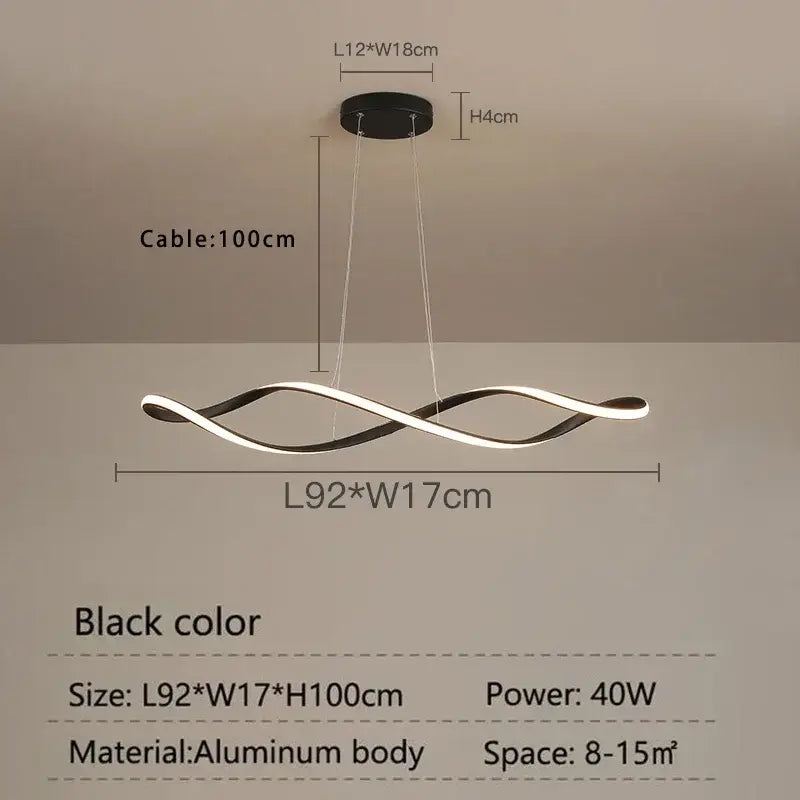 Modern twisted gold & white led pendant light for dining room