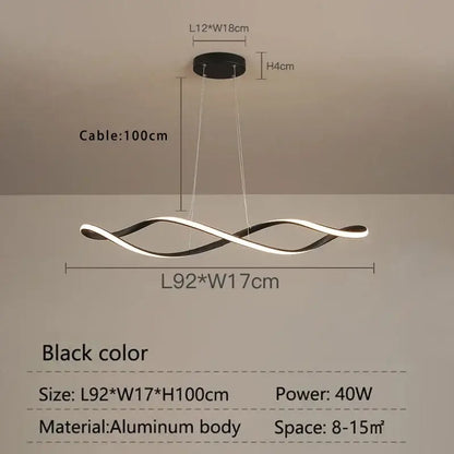 Modern twisted gold & white led pendant light for dining room