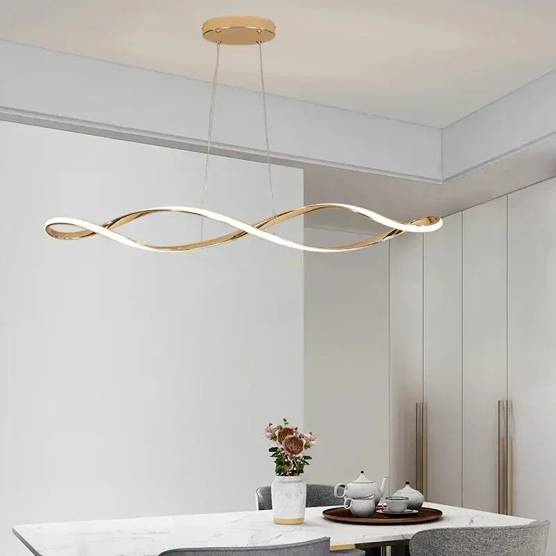 Modern twisted gold & white led pendant light for dining room