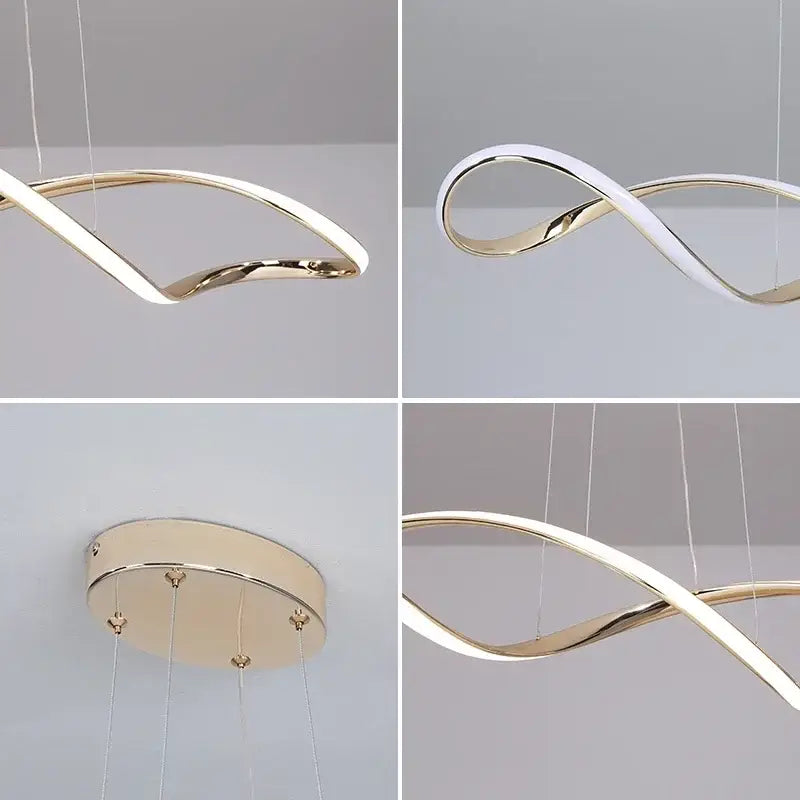 Modern twisted gold & white led pendant light for dining room