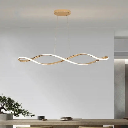 Modern twisted gold & white led pendant light for dining room
