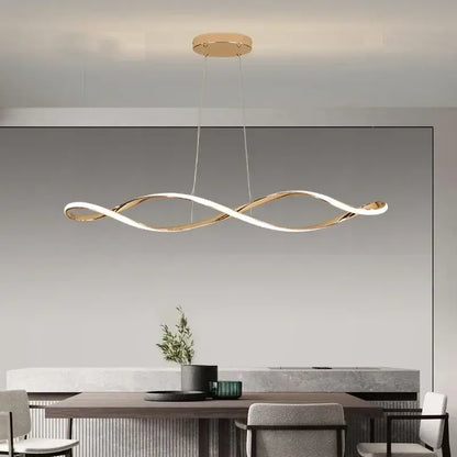 Modern twisted gold & white led pendant light for dining room