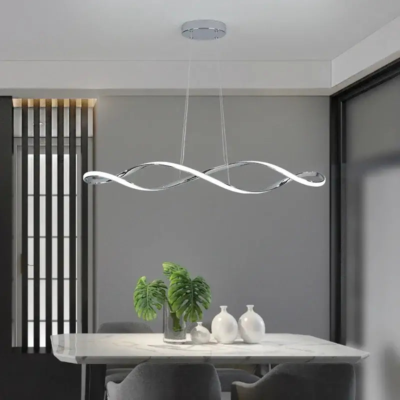 Modern twisted gold & white led pendant light for dining room