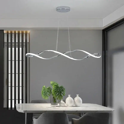 Modern twisted gold & white led pendant light for dining room