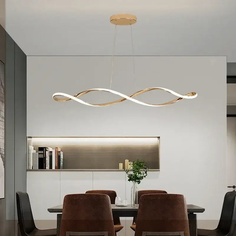 Modern twisted gold & white led pendant light for dining room