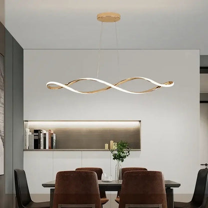 Modern twisted gold & white led pendant light for dining room