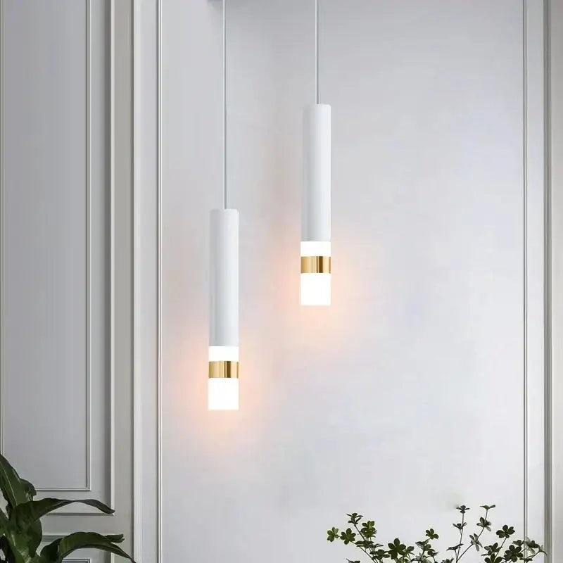 Modern black & gold led pendant light dining room cylindrical lamp