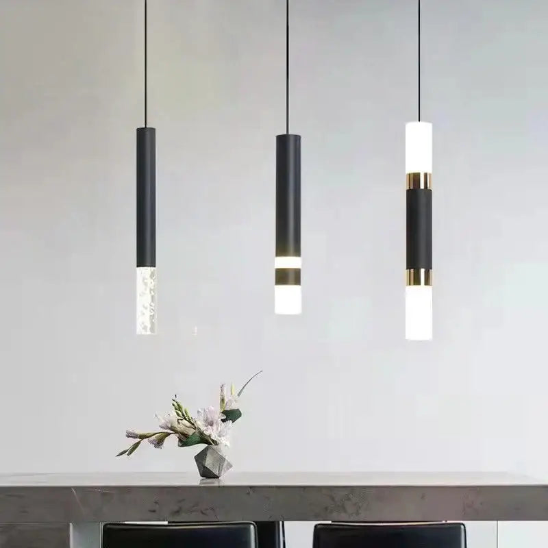 Modern black & gold led pendant light dining room cylindrical lamp