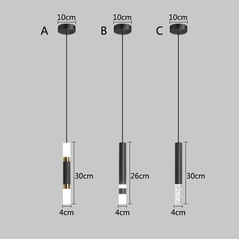 Modern black & gold led pendant light dining room cylindrical lamp