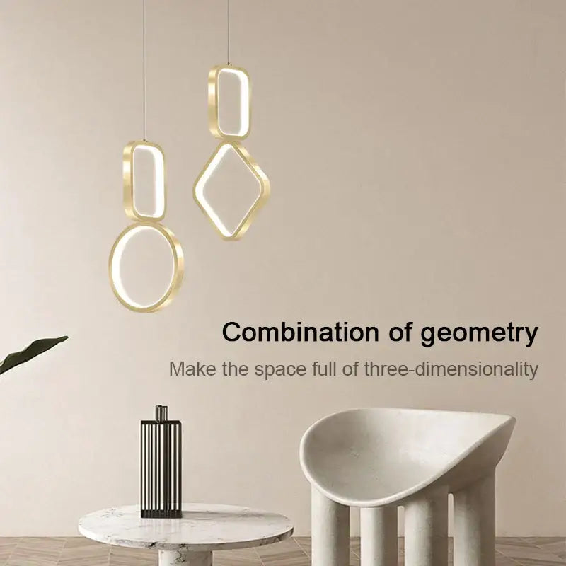 Modern gold geometric led pendant light for dining room