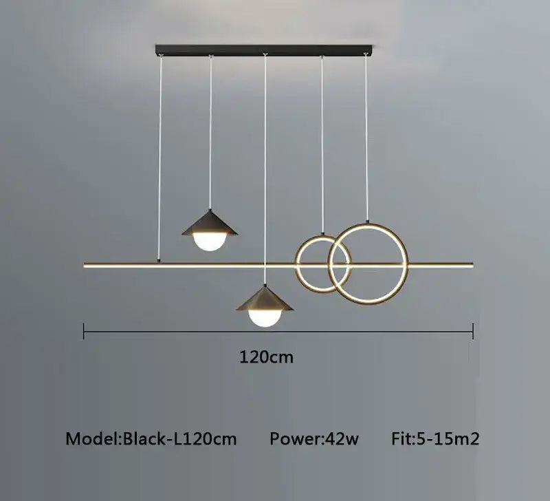Modern black & gold geometric led pendant light for dining room