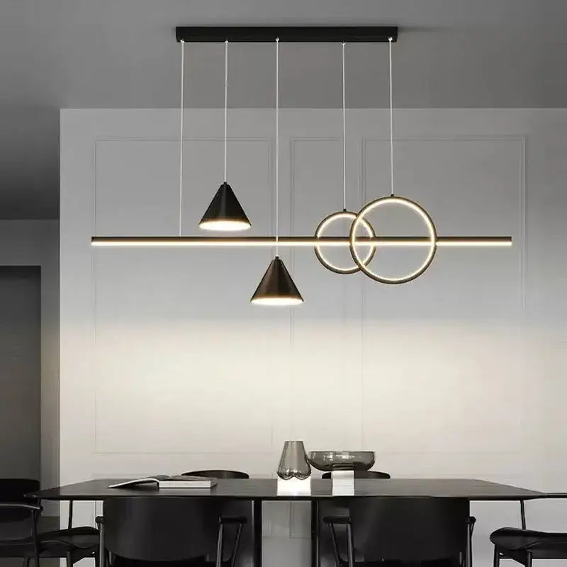 Modern black & gold geometric led pendant light for dining room