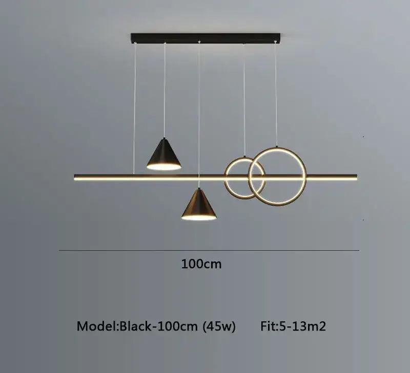 Modern black & gold geometric led pendant light for dining room