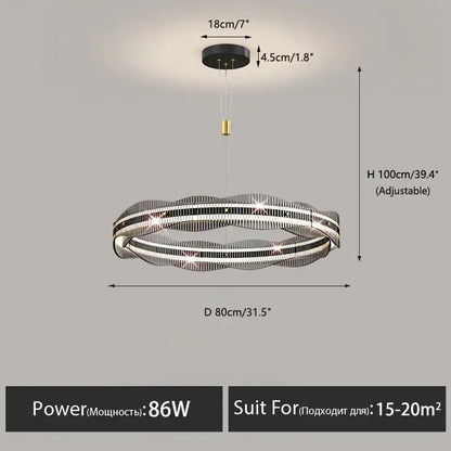 Modern wavy double ring led pendant light for dining room