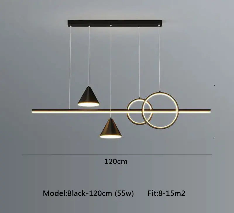 Modern black & gold geometric led pendant light for dining room