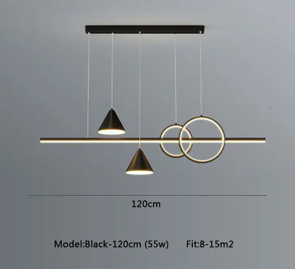 Modern black & gold geometric led pendant light for dining room