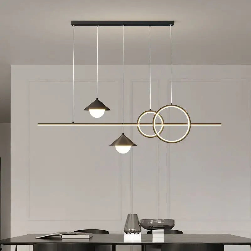 Modern black & gold geometric led pendant light for dining room