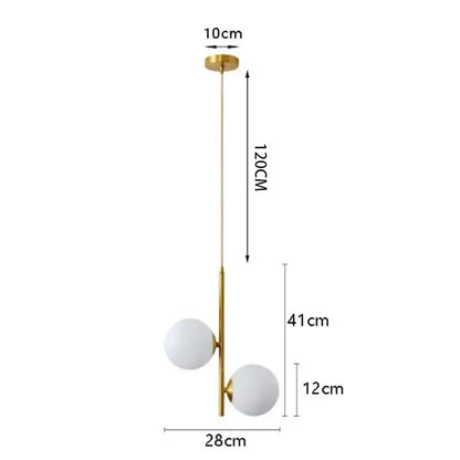 Modern gold 3-light led pendant glass globe lighting for bedroom