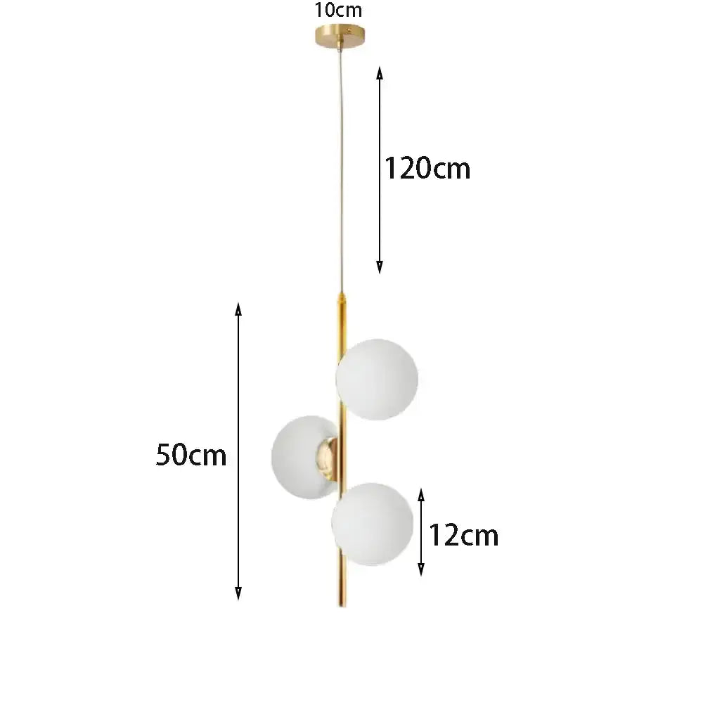 Modern gold 3-light led pendant glass globe lighting for bedroom
