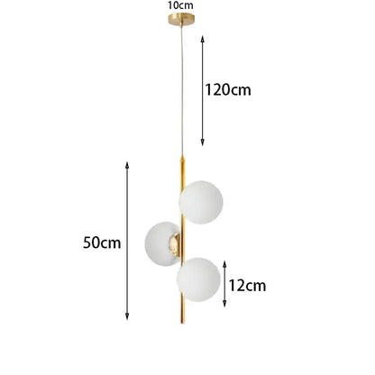 Modern gold 3-light led pendant glass globe lighting for bedroom