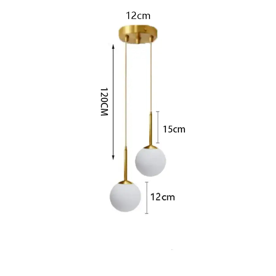 Modern gold 3-light led pendant glass globe lighting for bedroom